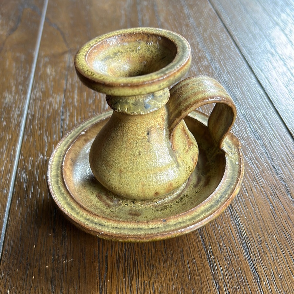 Vintage Rustic Art Studio Pottery Candle Holder—signed
